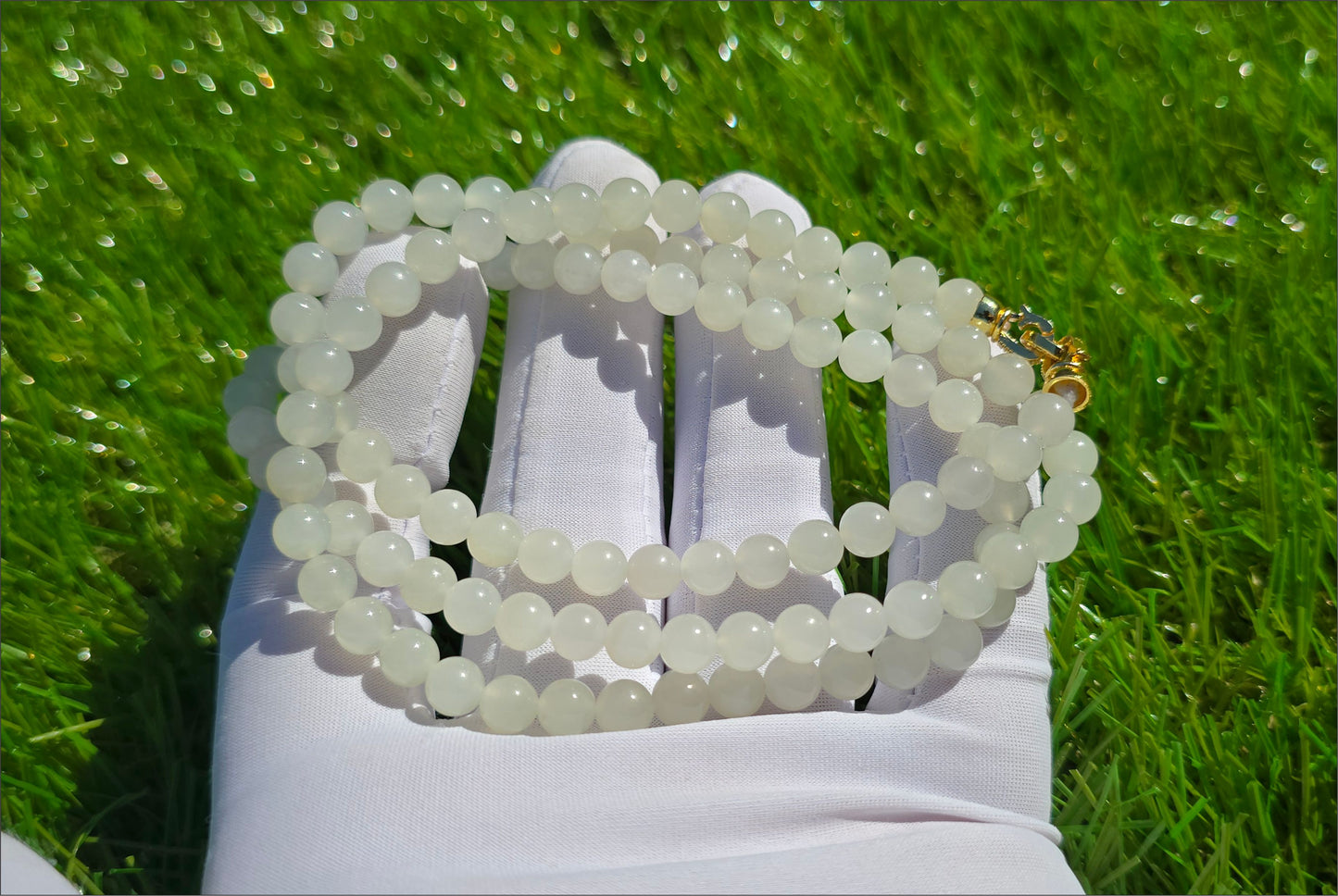 6mm, Certified Natural White Nephrite Jade Bead Necklace, 天然和田白玉项链