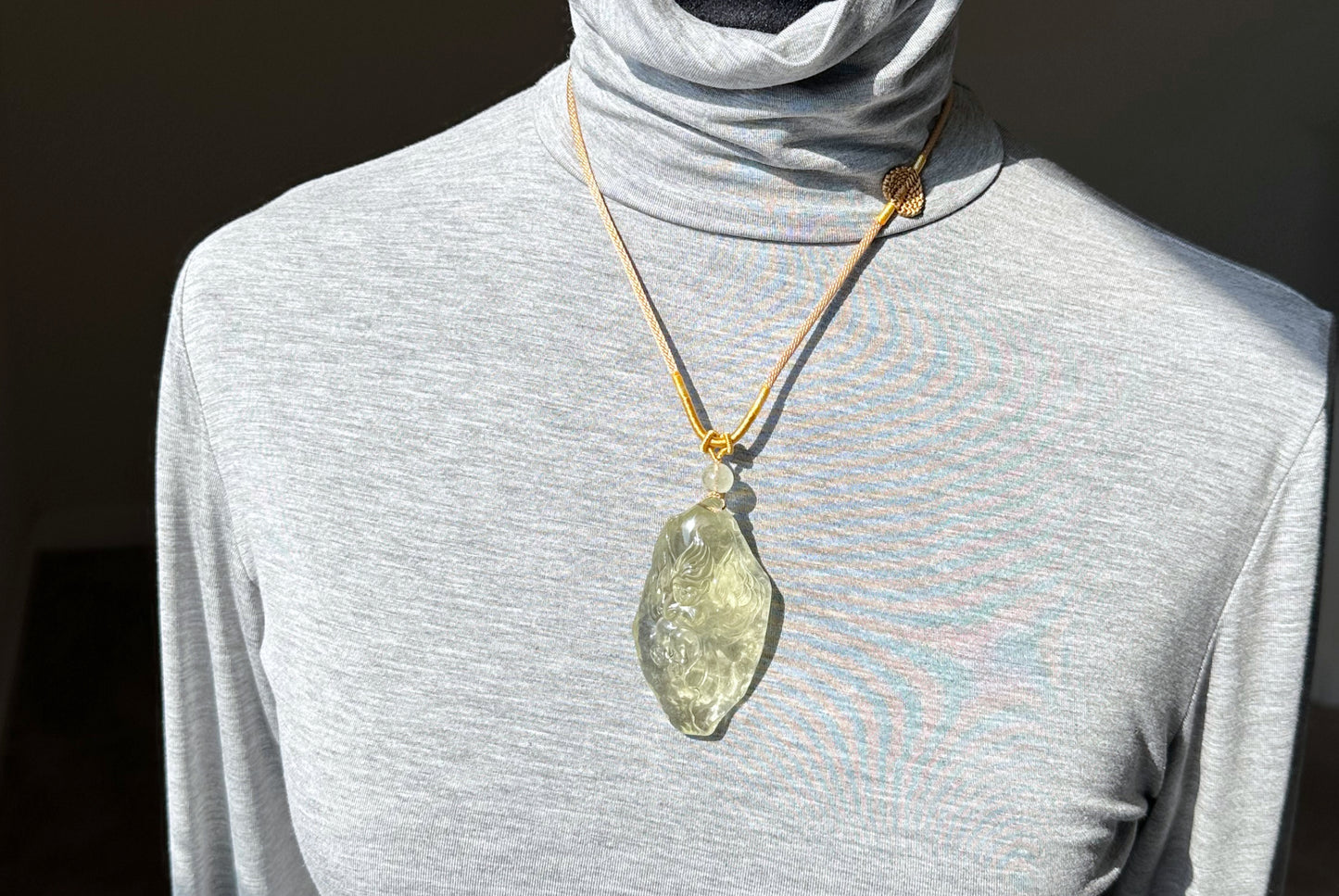 42.736Grams, Natural Authentic Libyan Desert Glass Tektite Hand Carved Butterfly Fairy Pendant, Genuine Libyan Desert glass Pendant, 天然利比亚黄金陨石手雕蝴蝶仙子吊坠