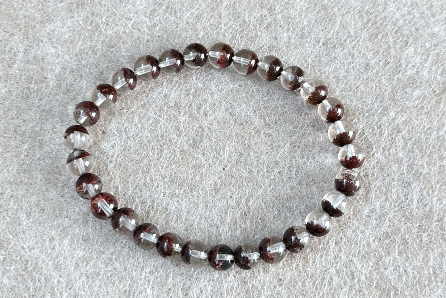 6.5mm,+ Certified High Grade Natural Red Phantom Quartz Bracelet, Treasure Bowl Red Phantom Quartz Bracelet, 天然聚宝盆红幽灵水晶手串