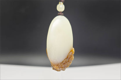Certified Natural Qiemo Sugar-White Nephrite Jade Hand Carved Peacock Pendant, 天然且末糖白和田玉手工雕刻孔雀吊坠