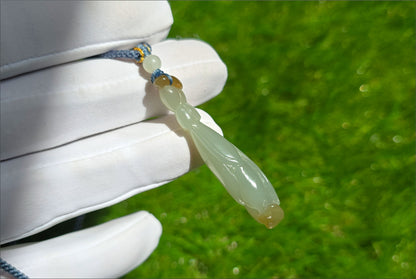 Certified Natural Qiemo Blue and Sugar Nephrite Jade Hand Carved Magnolia Flower Pendant, 天然且末冰蓝带天地糖手工雕刻玉兰花吊坠