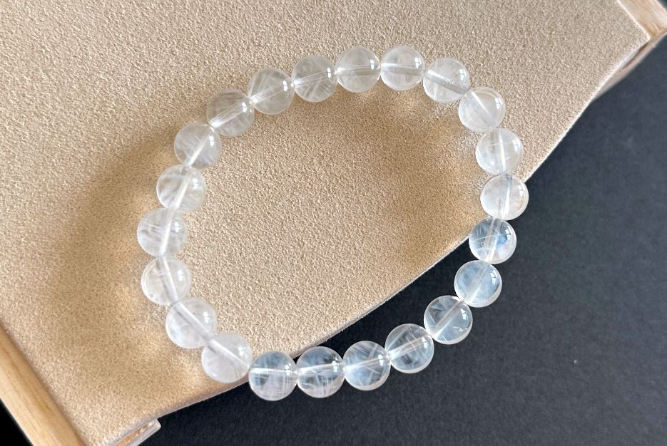 8.5mm+, Certified Top Grade Blue Needle Quartz Bracelet, Angel wing High Clarity Blue Needle Bracelet, 近无棉全净体收藏级显针级蓝针水晶手串
