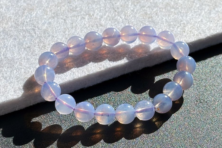 9.6mm+, Certified Natural Lavender Moon Quartz Bracelet, Natural Lavender Quartz Bracelet,天然薰衣草紫玉晶手串