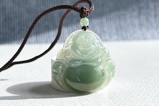 Certified Genuine Grade A Icy Jadeite Jade Carved Maitreya Buddha Pendant, Type A Jadeite Laughing Buddha Pendant, 天然A货翡翠佛公吊坠