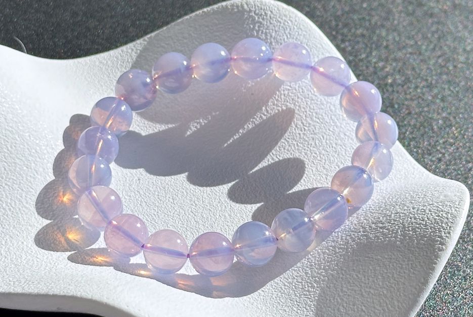 9.6mm+, Certified Natural Lavender Moon Quartz Bracelet, Natural Lavender Quartz Bracelet,天然薰衣草紫玉晶手串
