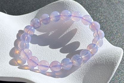 9.6mm+, Certified Natural Lavender Moon Quartz Bracelet, Natural Lavender Quartz Bracelet,天然薰衣草紫玉晶手串