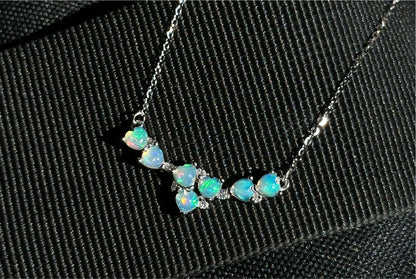 Certified Natural Heart Cabochon Ethiopian Opal Pendant Necklace, S925 Sterling Silver, Natural opal silver Pendant, 天然满火彩欧珀纯银吊坠