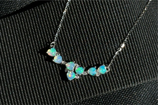 Certified Natural Heart Cabochon Ethiopian Opal Pendant Necklace, S925 Sterling Silver, Natural opal silver Pendant, 天然满火彩欧珀纯银吊坠
