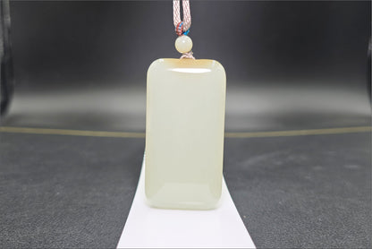 Certified Natural Qiemo Warm White Nephrite Jade Wushi pai Peace Amulet Pendant, 天然正装35且末白和田玉无事牌吊坠