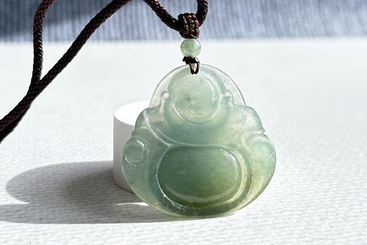 Certified Genuine Grade A Icy Jadeite Jade Carved Maitreya Buddha Pendant, Type A Jadeite Laughing Buddha Pendant, 天然A货翡翠佛公吊坠