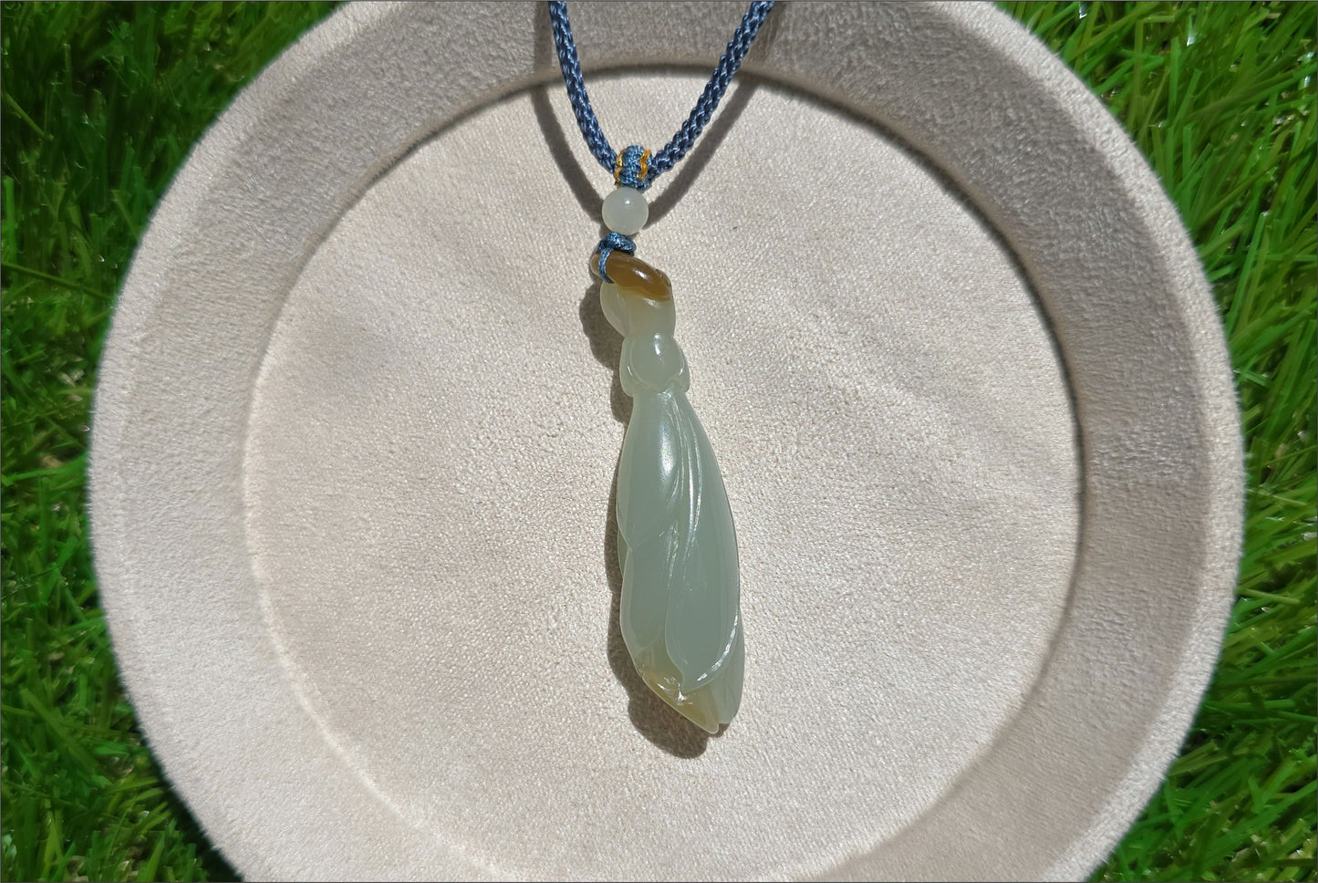 Certified Natural Qiemo Blue and Sugar Nephrite Jade Hand Carved Magnolia Flower Pendant, 天然且末冰蓝带天地糖手工雕刻玉兰花吊坠