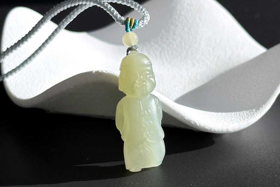 Certified Natural Green qingshui Nephrite Wealth Bringer Pendant, Jade Landlord Pendant, 天然绿晴水软玉小地主吊坠
