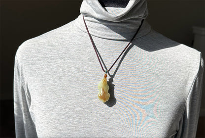Certified Natural Brown Sugar and Greenish Yellow Nephrite Jade Hand-Carved Pixiu Pendant, 天然青黄口带糖和田玉手工雕刻貔貅吊坠