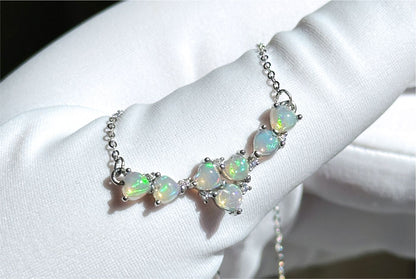 Certified Natural Heart Cabochon Ethiopian Opal Pendant Necklace, S925 Sterling Silver, Natural opal silver Pendant, 天然满火彩欧珀纯银吊坠