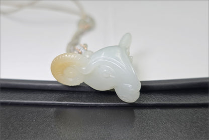 Certified Natural Russian White Nephrite Jade Hand-Carved Ram Head Pendant, 天然俄料和田白玉带一口糖手工雕刻羊头吊坠