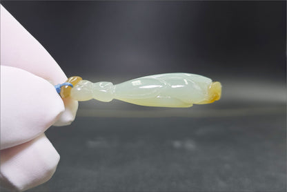 Certified Natural Qiemo Blue and Sugar Nephrite Jade Hand Carved Magnolia Flower Pendant, 天然且末冰蓝带天地糖手工雕刻玉兰花吊坠