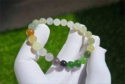 8mm, Certified Natural Multi Nephrite jade Beads Bracelet, High Quality Multi Color Nephrite Jade Beads Bracelet, 天然色标多宝和田玉手串