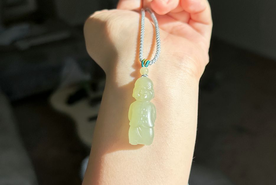 Certified Natural Green qingshui Nephrite Wealth Bringer Pendant, Jade Landlord Pendant, 天然绿晴水软玉小地主吊坠
