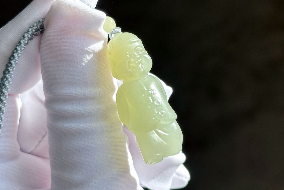 Certified Natural Green qingshui Nephrite Wealth Bringer Pendant, Jade Landlord Pendant, 天然绿晴水软玉小地主吊坠