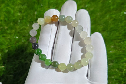 8mm, Certified Natural Multi Nephrite jade Beads Bracelet, High Quality Multi Color Nephrite Jade Beads Bracelet, 天然色标多宝和田玉手串