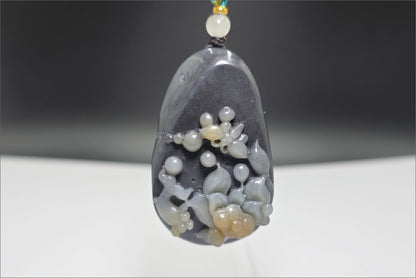 Certified Natural Loulan Tricolor Nephrite Jade Hand-Carved Lotus and Koi Fish Pendant, 天然楼兰三色和田玉手工雕刻莲花鱼吊坠
