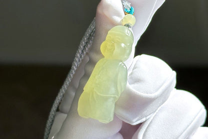Certified Natural Green qingshui Nephrite Wealth Bringer Pendant, Jade Landlord Pendant, 天然绿晴水软玉小地主吊坠