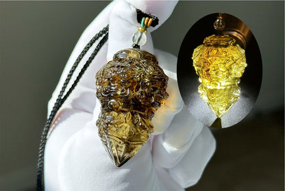 33.028grams, Natural Greenish Libyan Desert Glass Tektite Four-Faced Buddha Vajra Pendant, Collector-Grade Tektite | Powerful Spiritual Amulet, 天然四面金刚杵利比亚陨石吊坠