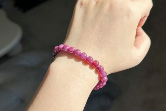 7.6mm+, Certified Natural Unheated Ruby Bead Bracelet, Vibrant Rosy Red Ruby Beads Bracelet for leadership and success, 天然无烧无优化红宝石手串