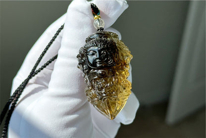 33.028grams, Natural Greenish Libyan Desert Glass Tektite Four-Faced Buddha Vajra Pendant, Collector-Grade Tektite | Powerful Spiritual Amulet, 天然四面金刚杵利比亚陨石吊坠