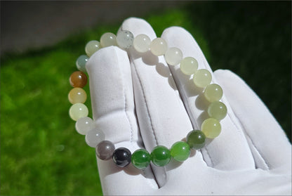 8mm, Certified Natural Multi Nephrite jade Beads Bracelet, High Quality Multi Color Nephrite Jade Beads Bracelet, 天然色标多宝和田玉手串