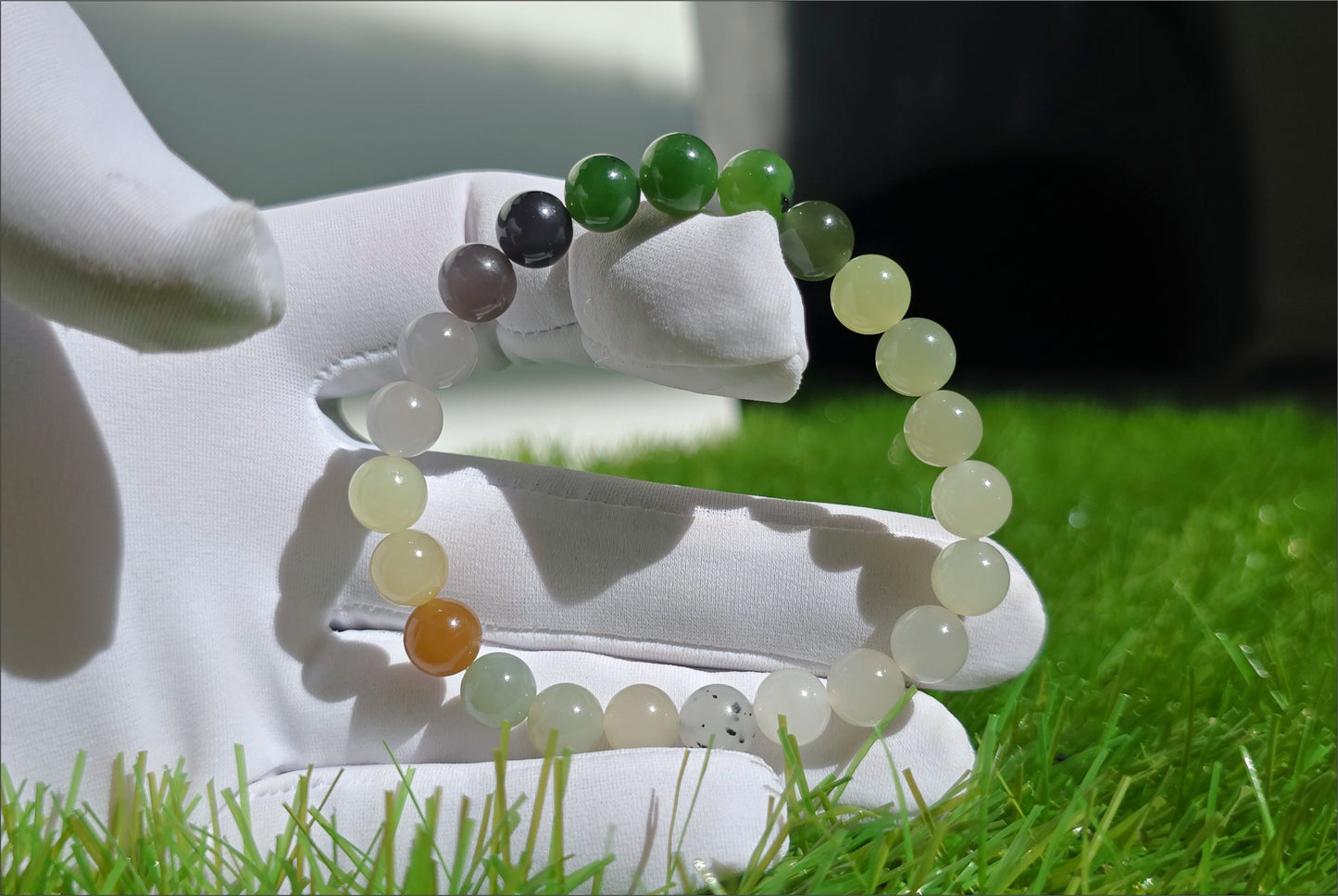 8mm, Certified Natural Multi Nephrite jade Beads Bracelet, High Quality Multi Color Nephrite Jade Beads Bracelet, 天然色标多宝和田玉手串