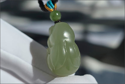 Certified Natural Lake-Green Nephrite Jade Carved Little Rabbit Pendant | Handcrafted Jade | High-Quality Icy Jade Charm,天然冰湖水绿软玉小兔子吊坠