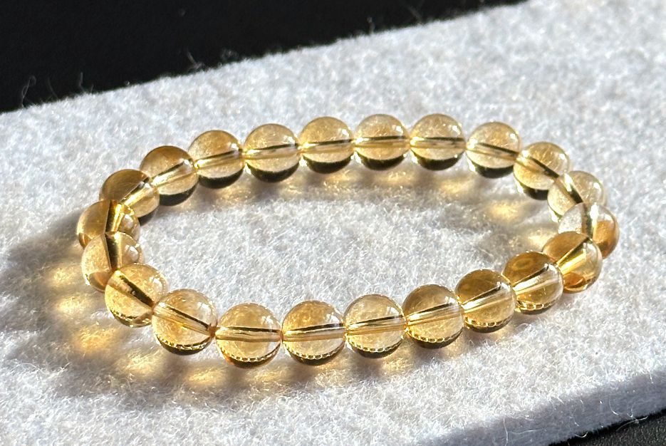 8.7mm+, Certified Natural Collector's Gem Grade Deep Yellow Citrine Beads Bracelet, Untreated High Clarity Natural Citrine, 天然宝石级玻璃体暴力黄黄水晶手串