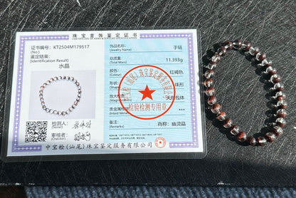6.5mm,+ Certified High Grade Natural Red Phantom Quartz Bracelet, Treasure Bowl Red Phantom Quartz Bracelet, 天然聚宝盆红幽灵水晶手串