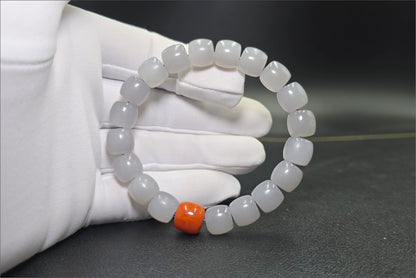 10mm, Certified Natural High Quality Smoky Purple Nephrite Jade and Nanhong Agate Beads Bracelet, 天然烟紫和田玉配南红手串