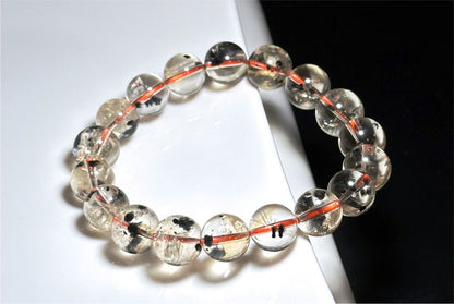 11mm, Certified Rare Find Natural Top Grade Citrine with Hollandite Beads Bracelet, Citrine Hollandite Quartz, 巴西天然黄水晶海胆手串