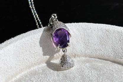Natural Amethyst Pendant, Unheated Brazil Amethyst S925 Sterling Silver Pendant Necklace, 巴西天然紫晶纯银吊坠
