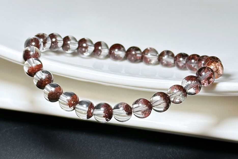 6.5mm,+ Certified High Grade Natural Red Phantom Quartz Bracelet, Treasure Bowl Red Phantom Quartz Bracelet, 天然聚宝盆红幽灵水晶手串