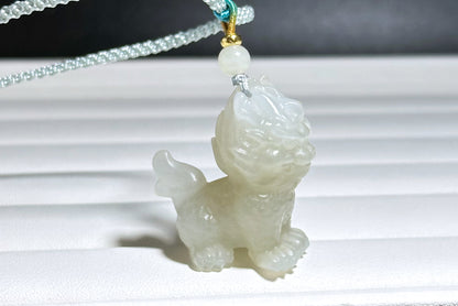 Certified Natural QingShui Nephrite Jade Carved Kirin Pendant, 天然晴水和田玉麒麟吊坠