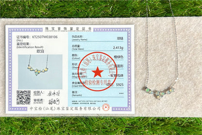 Certified Natural Heart Cabochon Ethiopian Opal Pendant Necklace, S925 Sterling Silver, Natural opal silver Pendant, 天然满火彩欧珀纯银吊坠