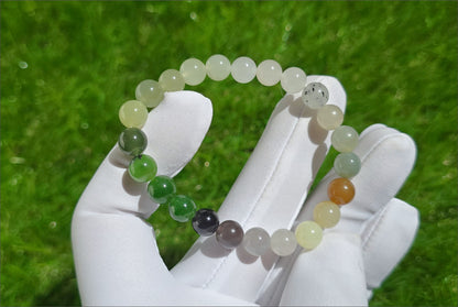 8mm, Certified Natural Multi Nephrite jade Beads Bracelet, High Quality Multi Color Nephrite Jade Beads Bracelet, 天然色标多宝和田玉手串