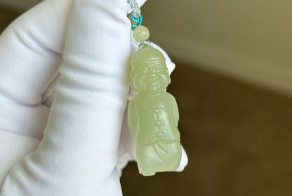 Certified Natural Green qingshui Nephrite Wealth Bringer Pendant, Jade Landlord Pendant, 天然绿晴水软玉小地主吊坠