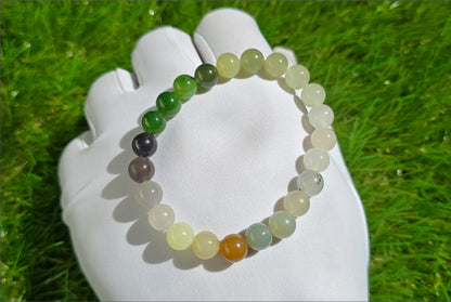 8mm, Certified Natural Multi Nephrite jade Beads Bracelet, High Quality Multi Color Nephrite Jade Beads Bracelet, 天然色标多宝和田玉手串