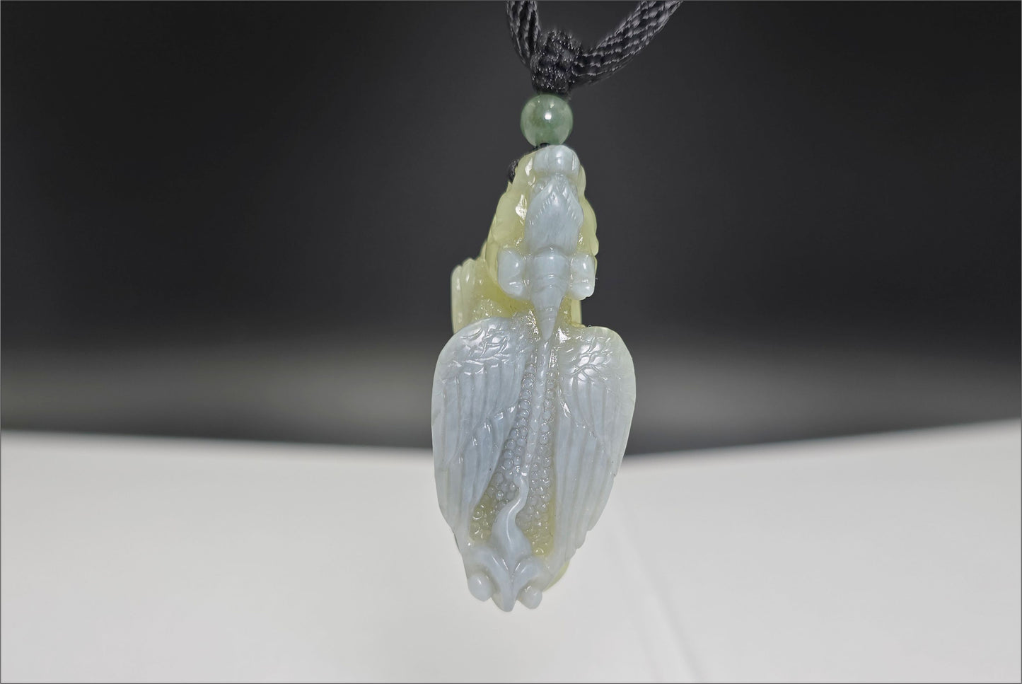 Certified Natural Ruoqiang Blue and Yellow Nephrite Jade Hand Carved Flying Pixiu Pendant, 天然若羌蓝皮黄口手工雕刻飞天貔貅吊坠