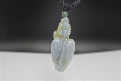 Certified Natural Ruoqiang Blue and Yellow Nephrite Jade Hand Carved Flying Pixiu Pendant, 天然若羌蓝皮黄口手工雕刻飞天貔貅吊坠