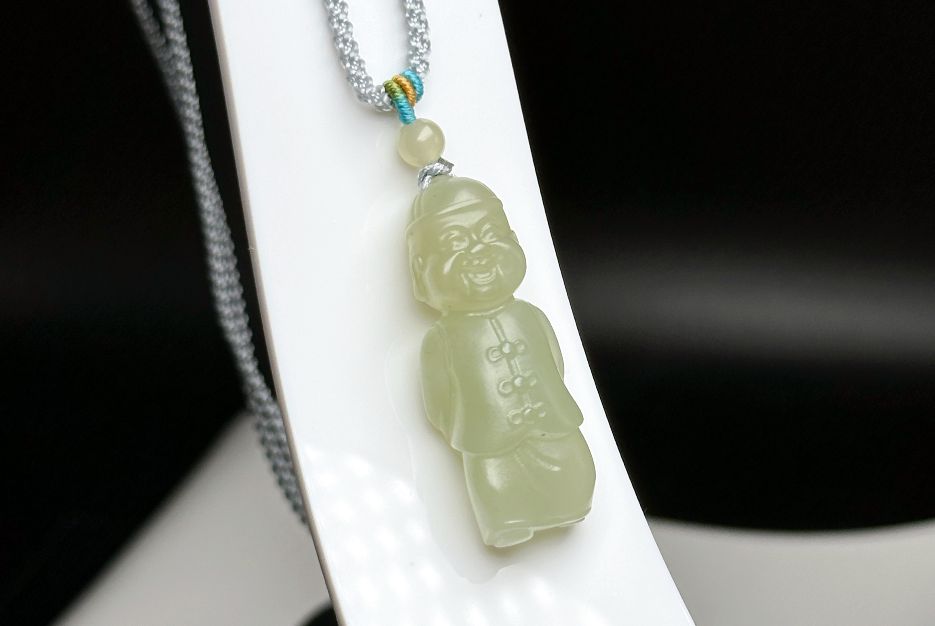 Certified Natural Green qingshui Nephrite Wealth Bringer Pendant, Jade Landlord Pendant, 天然绿晴水软玉小地主吊坠