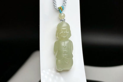 Certified Natural Green qingshui Nephrite Wealth Bringer Pendant, Jade Landlord Pendant, 天然绿晴水软玉小地主吊坠