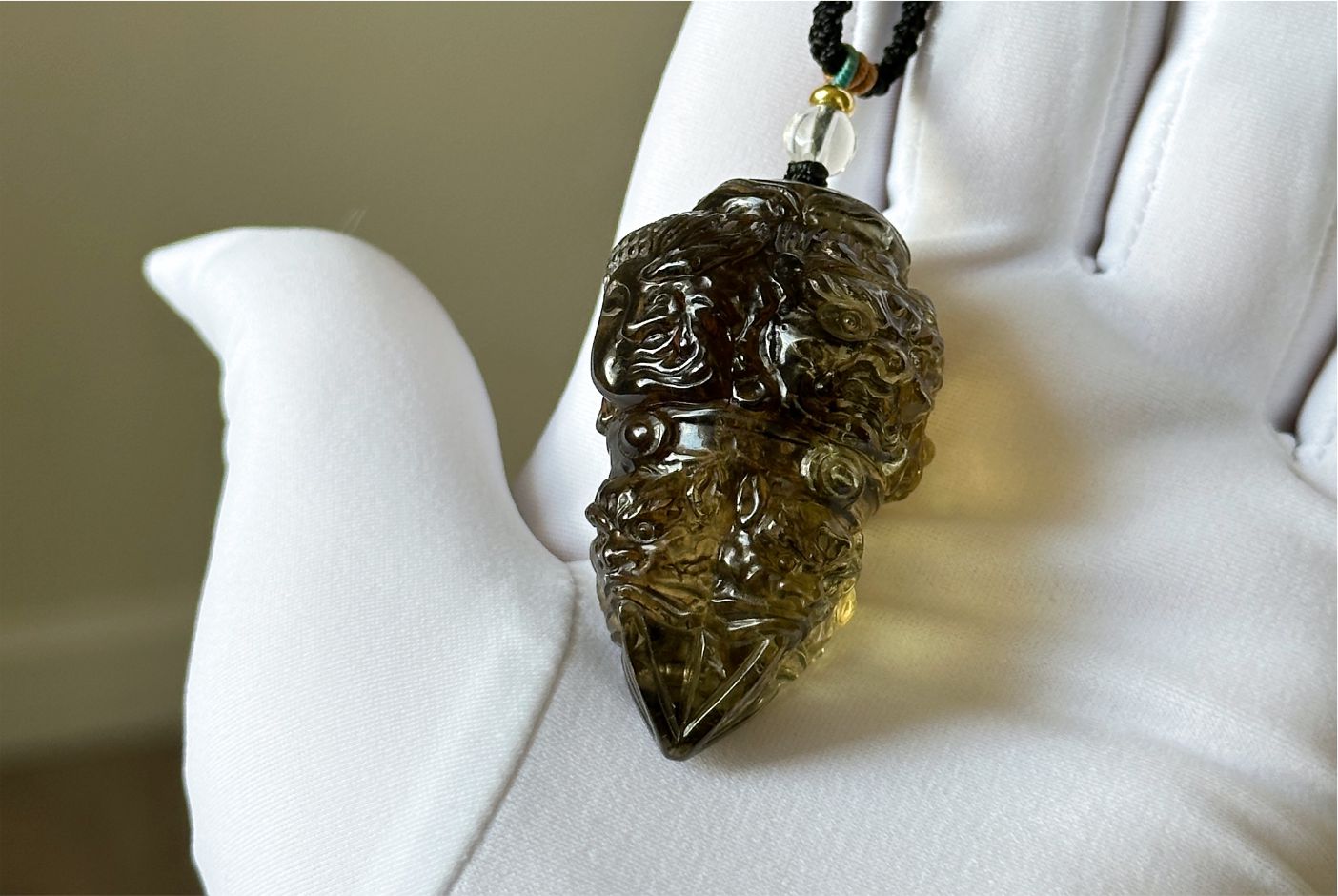 33.028grams, Natural Greenish Libyan Desert Glass Tektite Four-Faced Buddha Vajra Pendant, Collector-Grade Tektite | Powerful Spiritual Amulet, 天然四面金刚杵利比亚陨石吊坠
