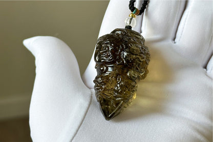 33.028grams, Natural Greenish Libyan Desert Glass Tektite Four-Faced Buddha Vajra Pendant, Collector-Grade Tektite | Powerful Spiritual Amulet, 天然四面金刚杵利比亚陨石吊坠