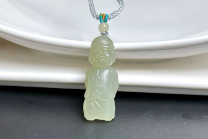 Certified Natural Green qingshui Nephrite Wealth Bringer Pendant, Jade Landlord Pendant, 天然绿晴水软玉小地主吊坠